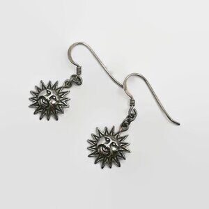 Sun Earrings, Sterling Silver, Boho, Pierced, Dangle, Vintage, Bohemian